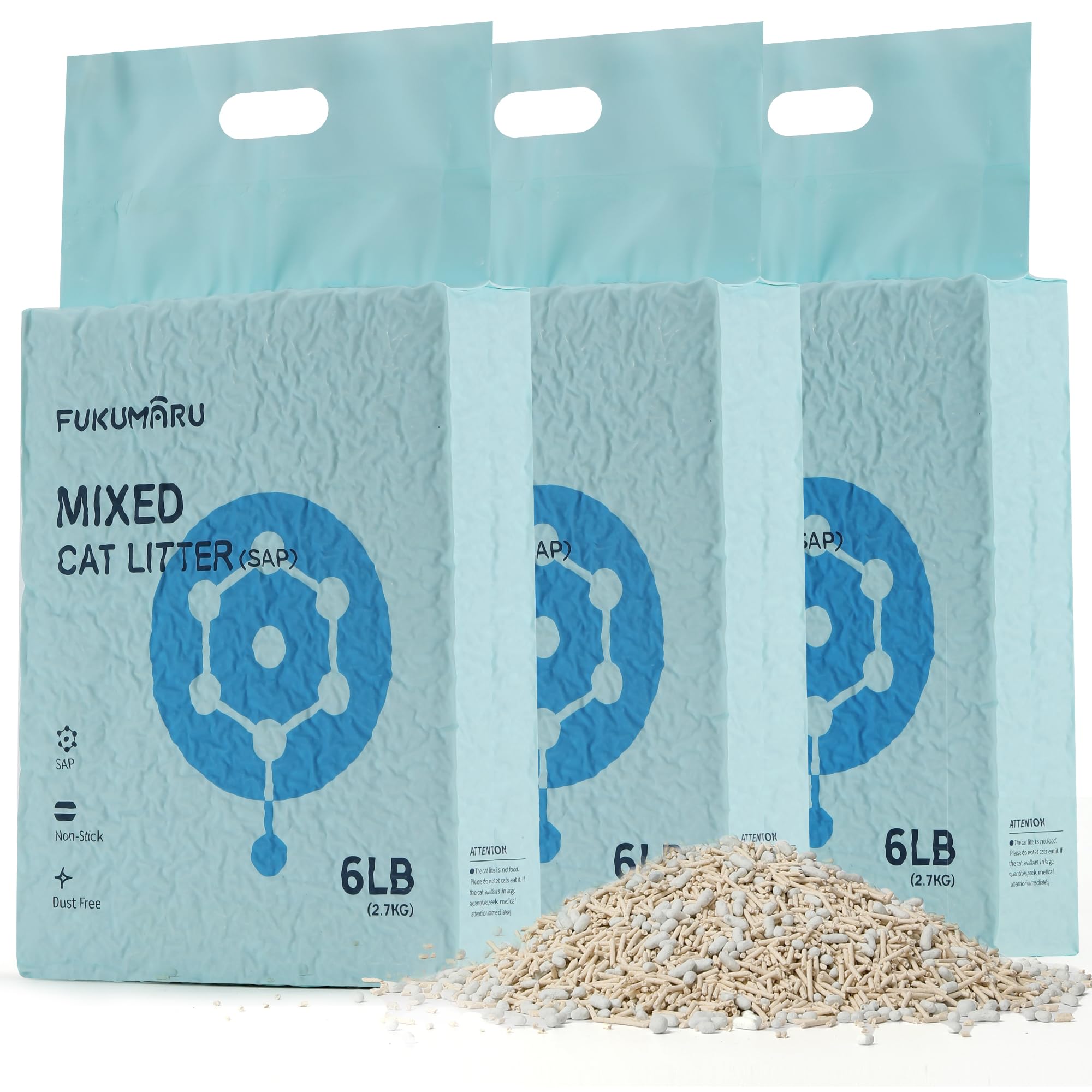 FUKUMARU Tofu Cat Litter packaging front displaying 6 lb x 3 packs for easy stocking