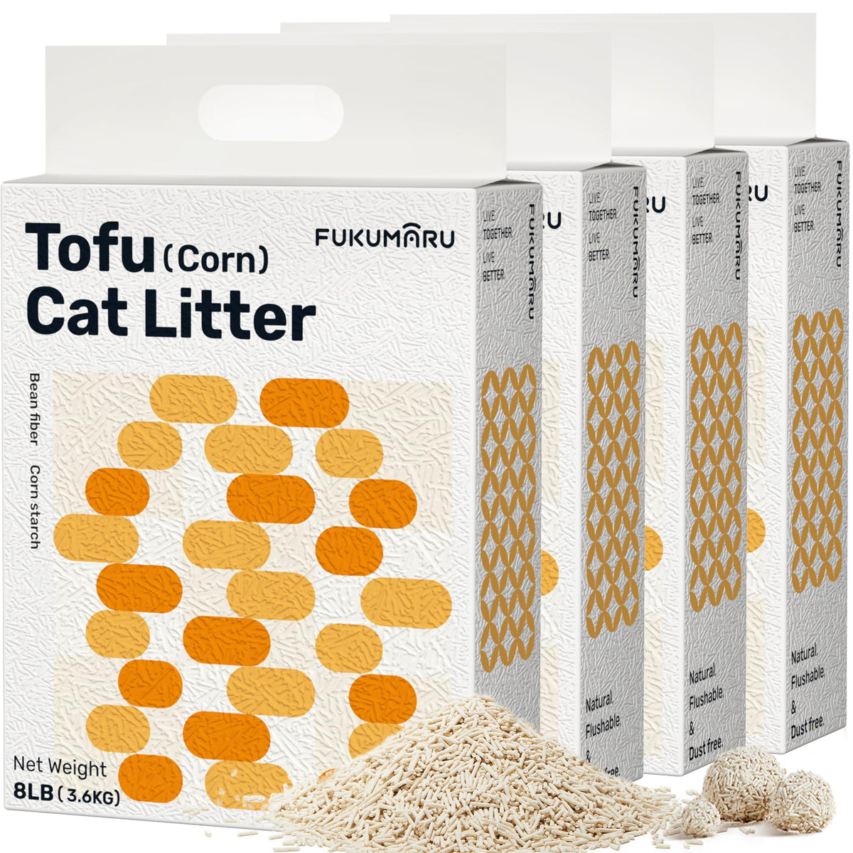 FUKUMARU tofu cat litter packaging showing a 32lb bag for easy storage.