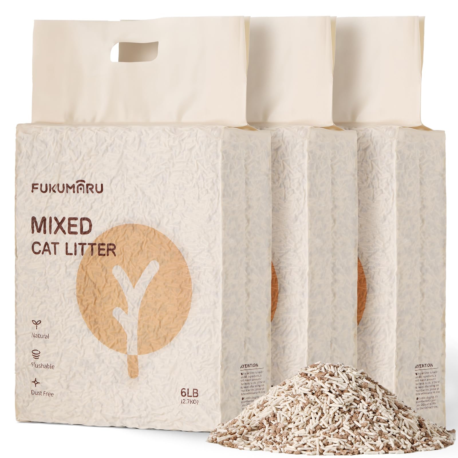 FUKUMARU tofu cat litter packaging showing lightweight bags for easy transport