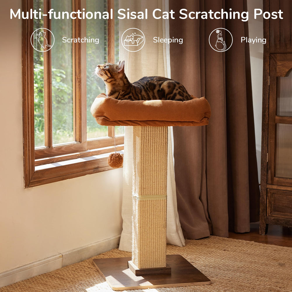 FUKUMARU retro-style tall scratcher on solid wood base for stable daily use