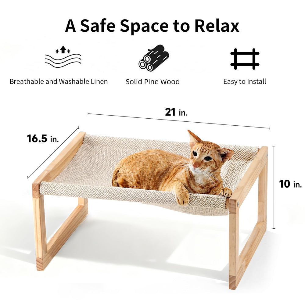 FUKUMARU wooden-frame cat bed with minimalist design for space-saving, modern homes.