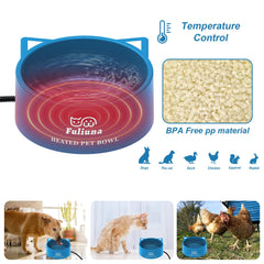 Fuliuna heated water bowl blue color with anti-slip base supports stable feeding.
