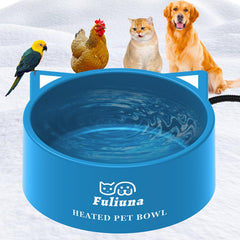Fuliuna 3.2L heated water bowl for outdoor use keeps pets hydrated in cold weather.