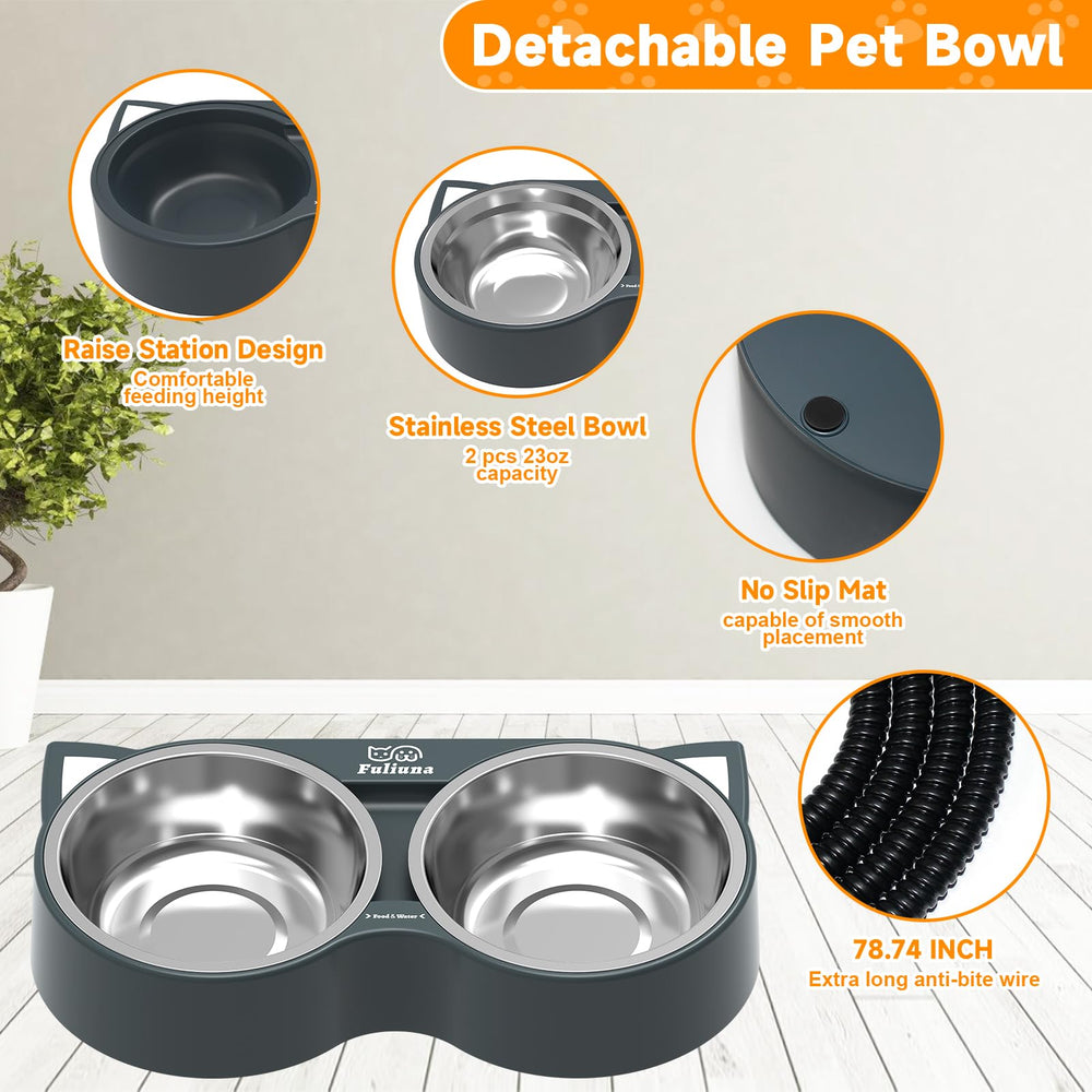 Fuliuna heated bowl water bowl close-up showing 25W heater for warmth