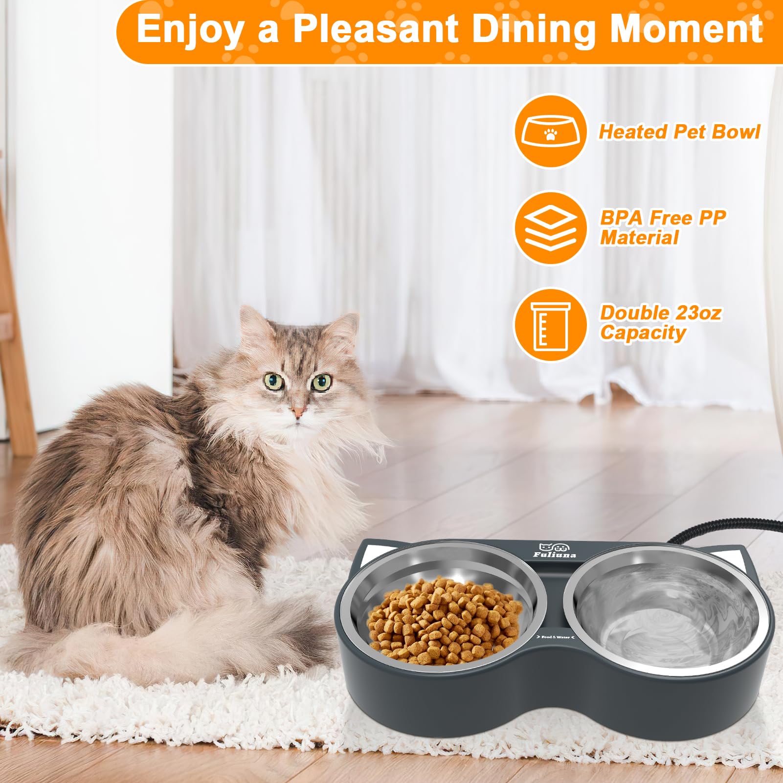 Fuliuna heated bowl food bowl with removable stainless insert for easy cleaning