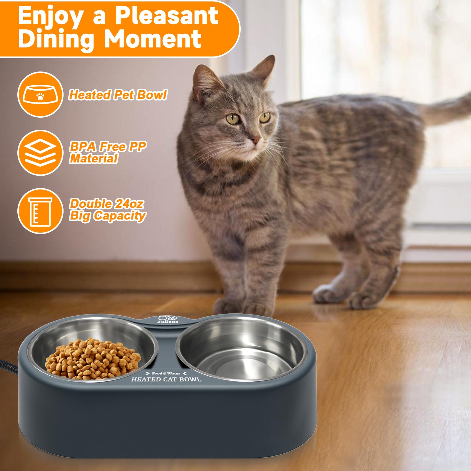 Fuliuna removable stainless steel bowls ease cleaning and refilling.