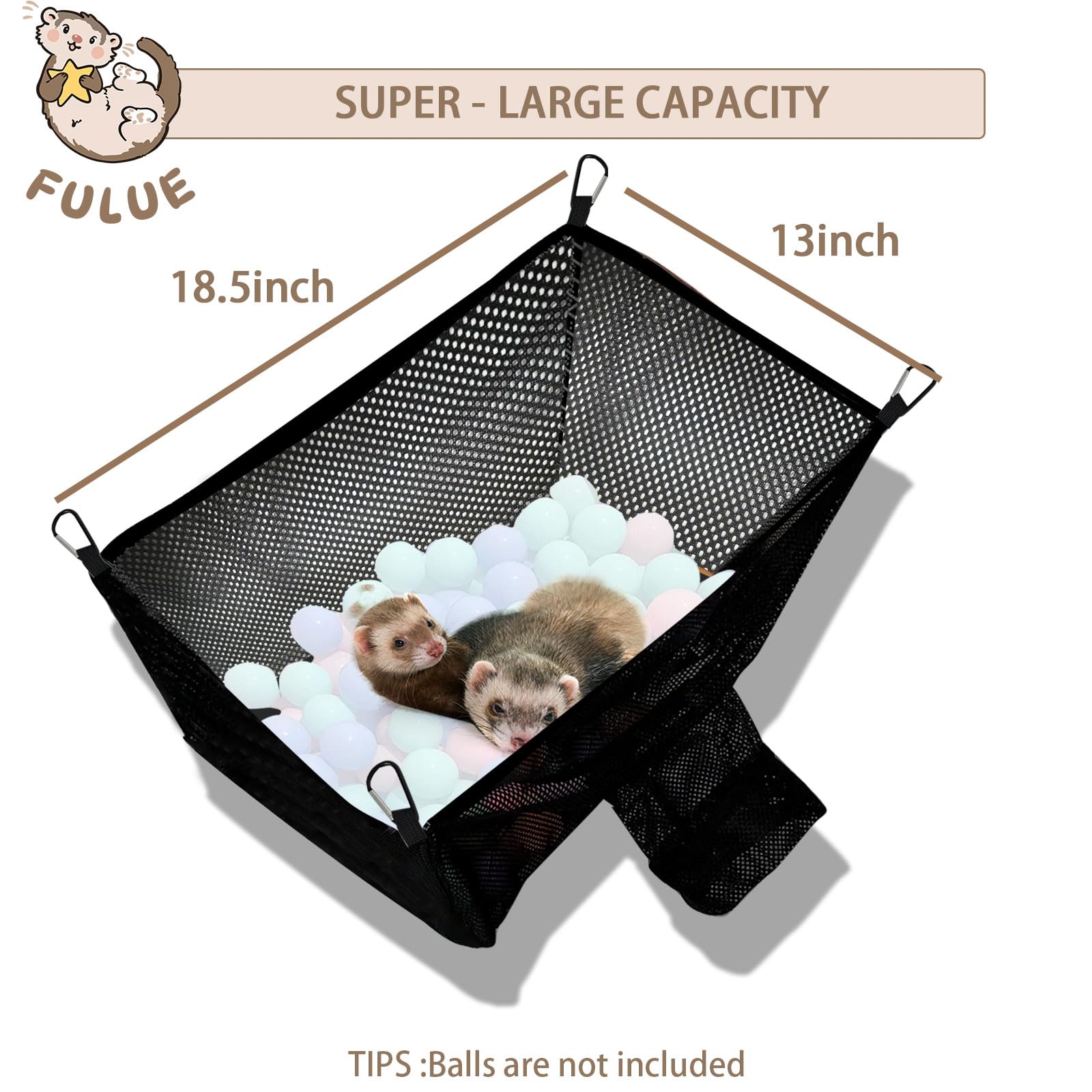 FULUE Ferret Ball Pit Hammock tunnel connection openings enable easy tunnel play.