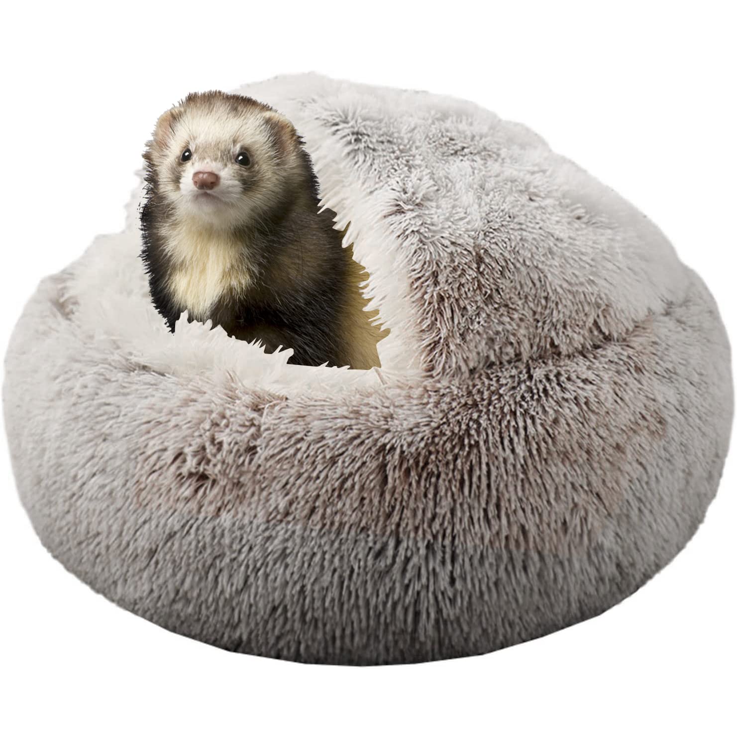 FULUE Ferret Bed Cave plush faux fur close-up, cozy resting for ferrets.