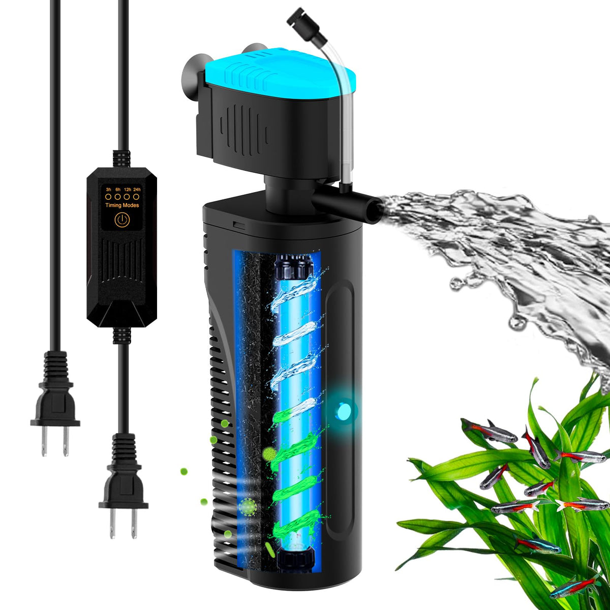 FUMAK Aquarium Filter aeration setup improving oxygenation for fish and plants.