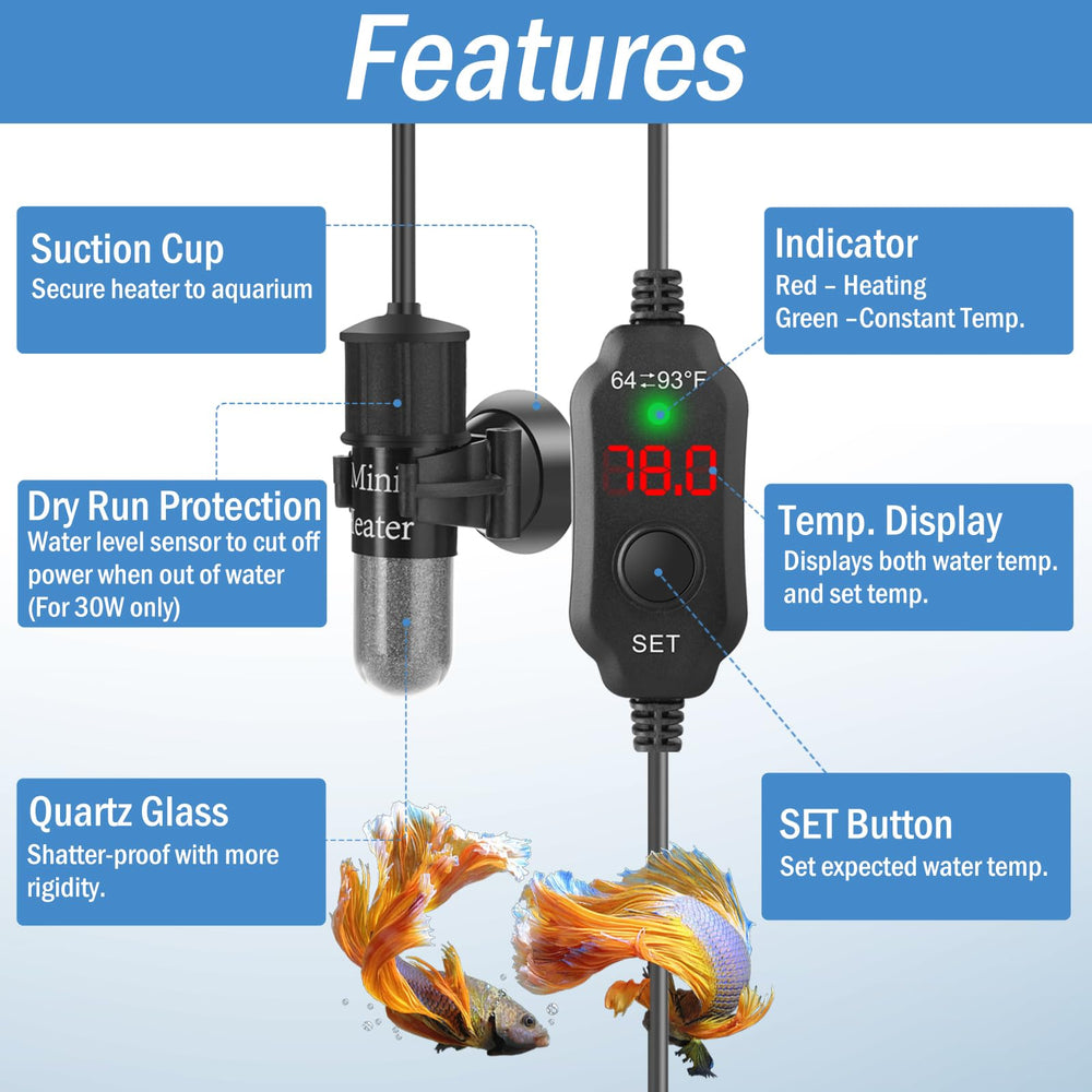 FUMAK aquarium heater overheating protection activates at 97°F for safety