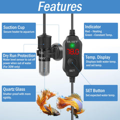 FUMAK aquarium heater overheating protection activates at 97°F for safety