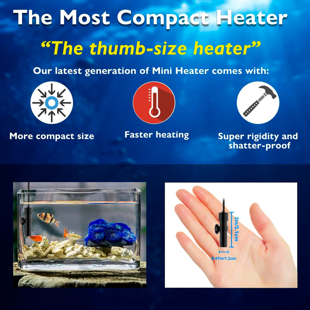 FUMAK Aquarium Heater USB 10W ceramic core for small tanks and energy efficiency