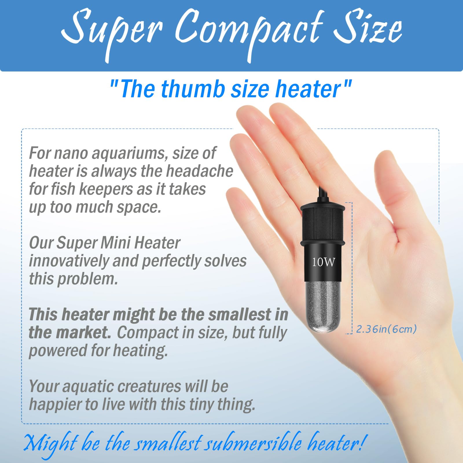 FUMAK betta tank heater compact size fits nano aquariums for unobtrusive warmth