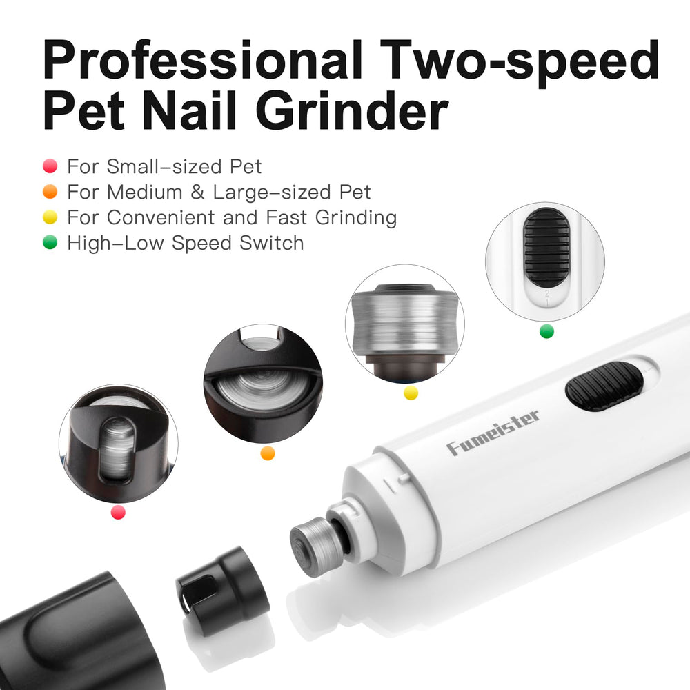 Fumeister nail-grinder-2-speed provides gentle or strong trims for dogs and cats