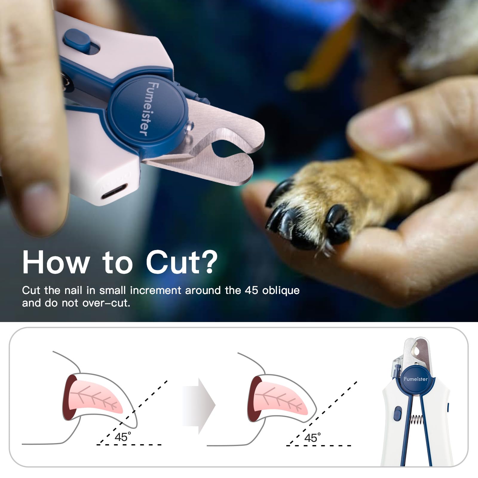 Fumeister stainless steel blades with child-safe lock for secure trimming.
