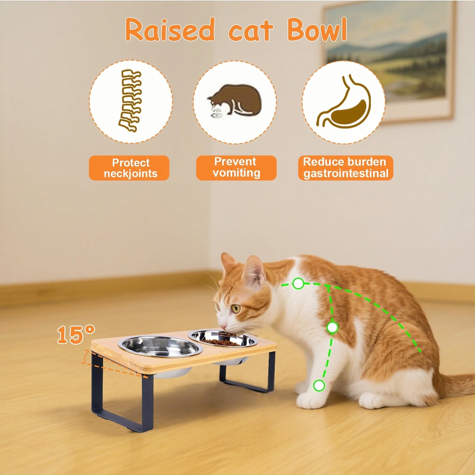 FUNACAY bamboo stand with anti-slip feet keeps bowls steady during meals.