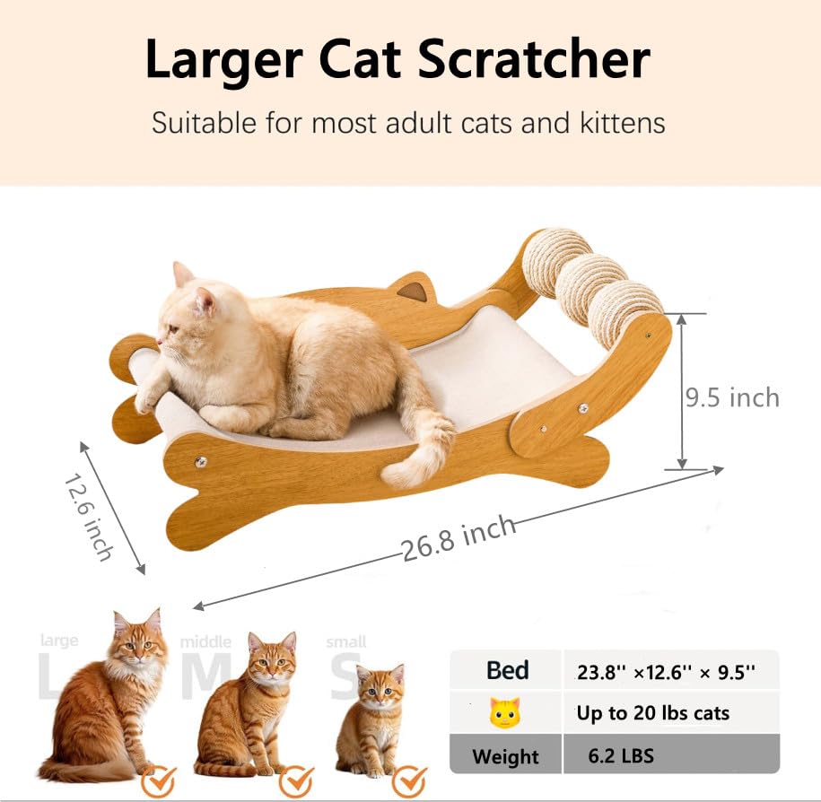 FUNACAY cat scratch pad hammock with sisal balls for energy release during rest