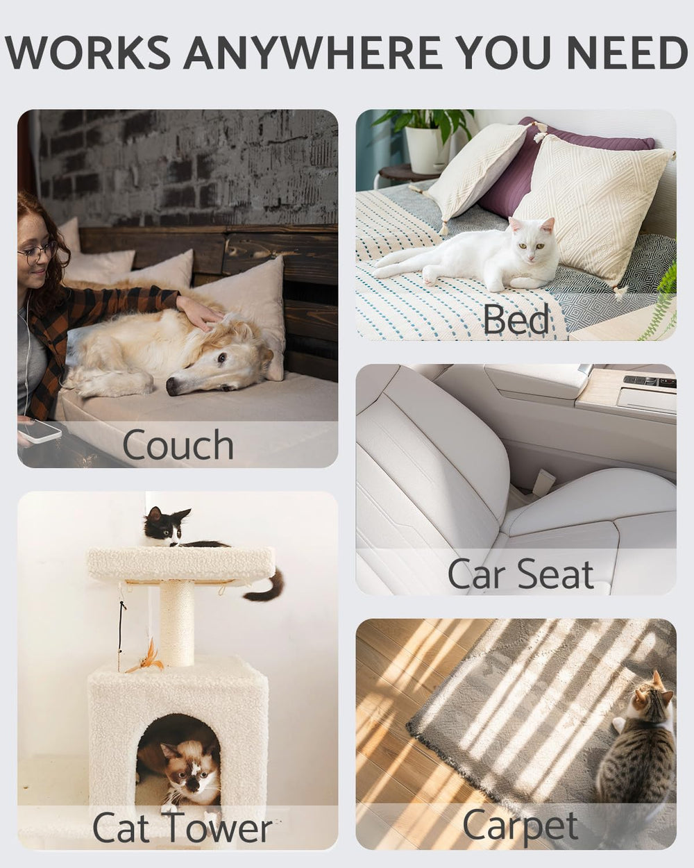Funbuddy Pet Hair Remover used on car seats showing portable effectiveness