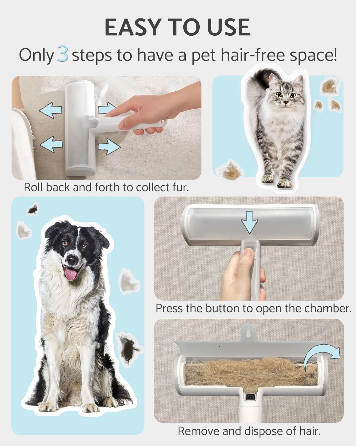 Funbuddy Pet Hair Remover on a couch delivering effortless hair removal on large surfaces
