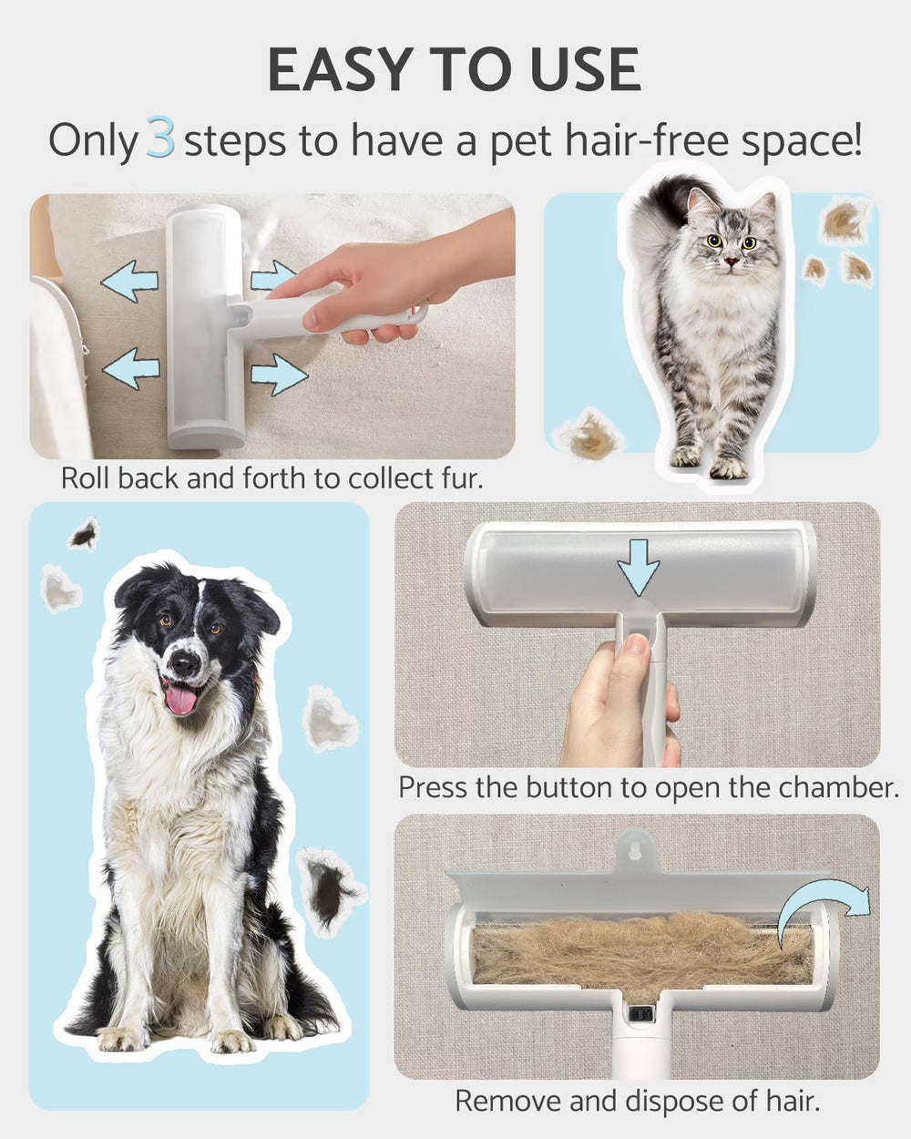 Funbuddy Pet Hair Remover on a couch delivering effortless hair removal on large surfaces