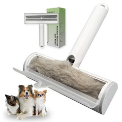 Funbuddy Pet Hair Remover roller in action on a sofa, capturing fur quickly