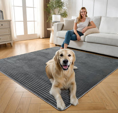 FunFurry playpen mat in living room demonstrating versatile setup with decor.