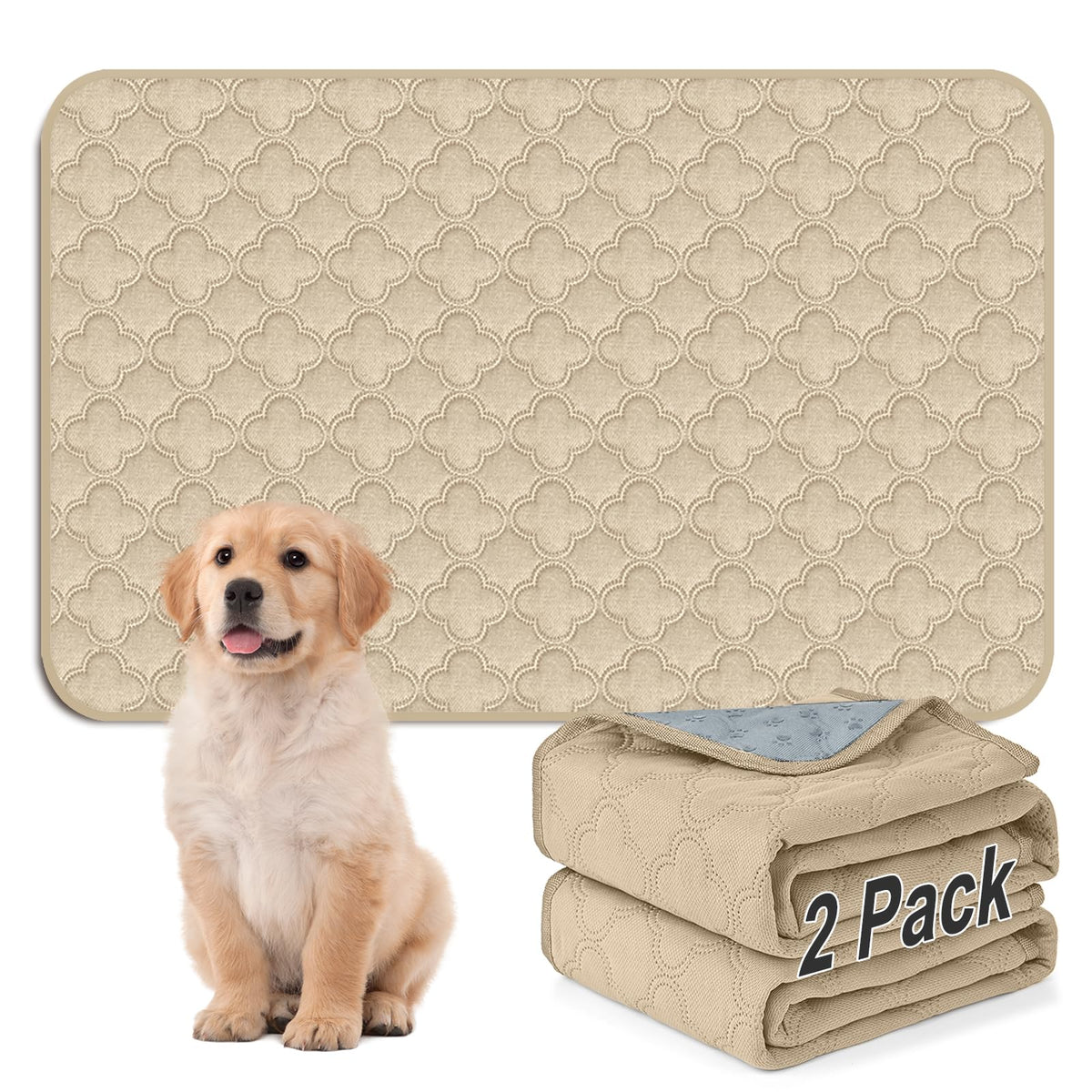 FunFurry washable pee pads for dogs, 24x36 cream, two-pack, ideal for training floors.