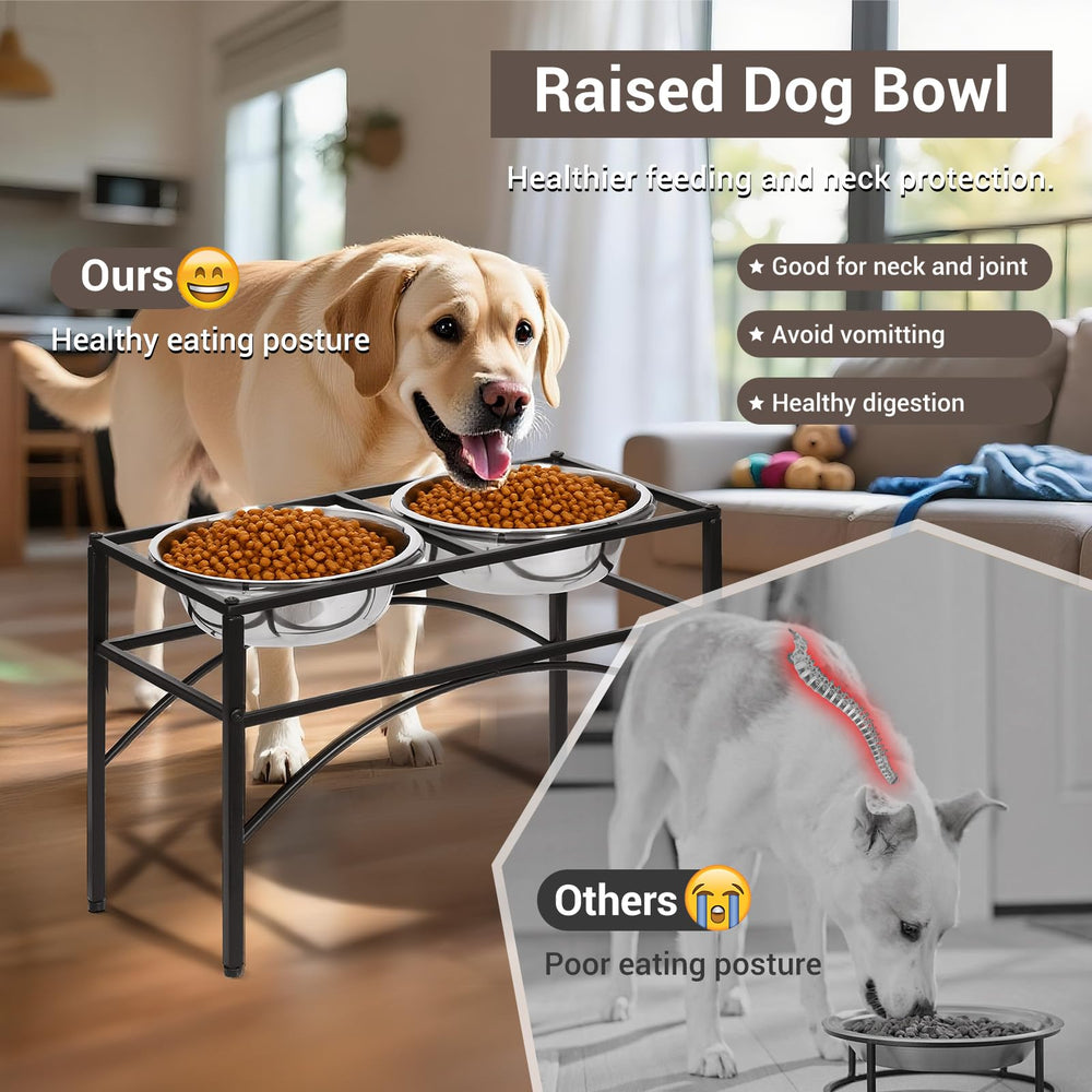 FUNKEEN elevated dog bowls stand two bowls for meals and water