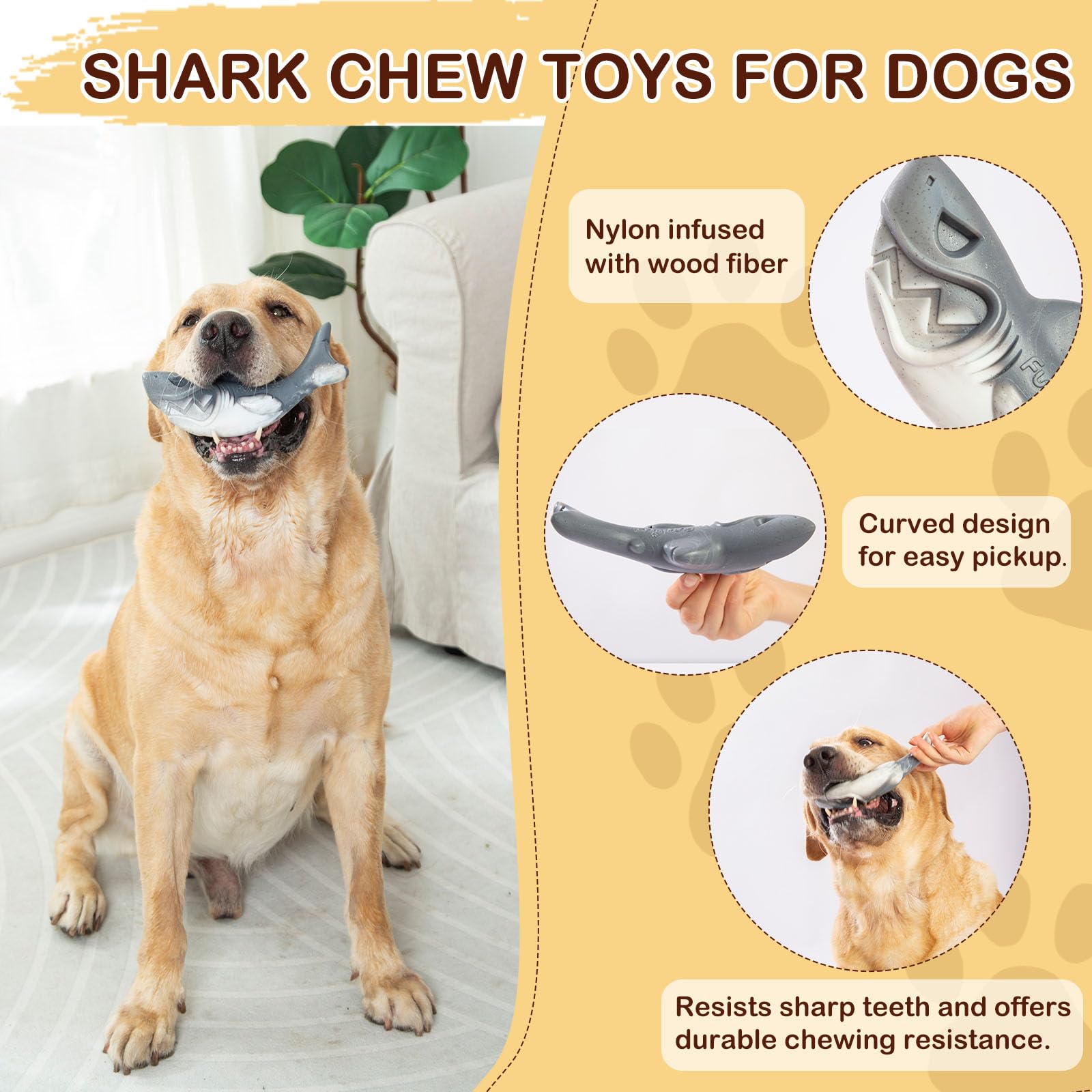 Funnbite pet-safe wood composite toy protects teeth and gums during play.