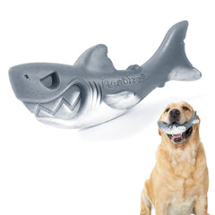 Funnbite shark toy with curved design for easy pickup keeps dogs focused during play.