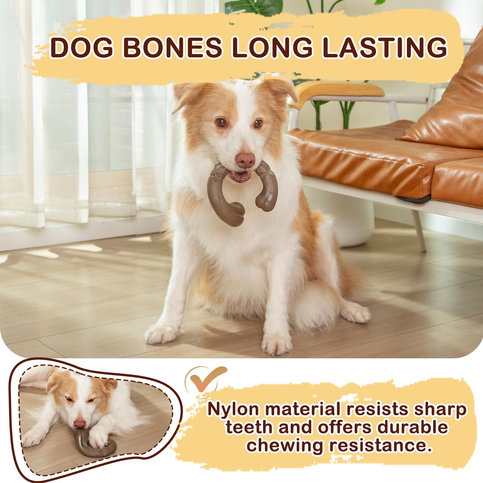 Funnbite Tough Dog Toy bacon-scented curved bone detail shows ergonomic grip for easy pickup.