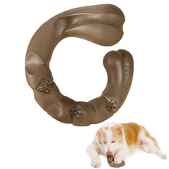 Funnbite Tough Dog Toy bacon-scented curved bone front view promotes durable chew sessions.