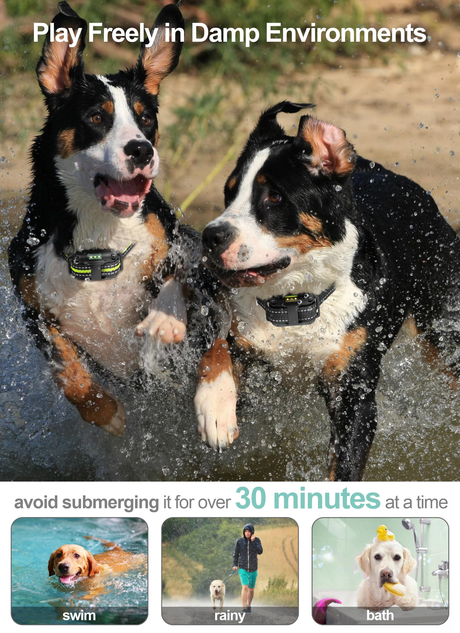 FunniPets dog collar range image shows 3000ft training reach.