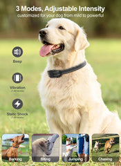 FunniPets dog collar remote buttons demonstrate easy mode selection.