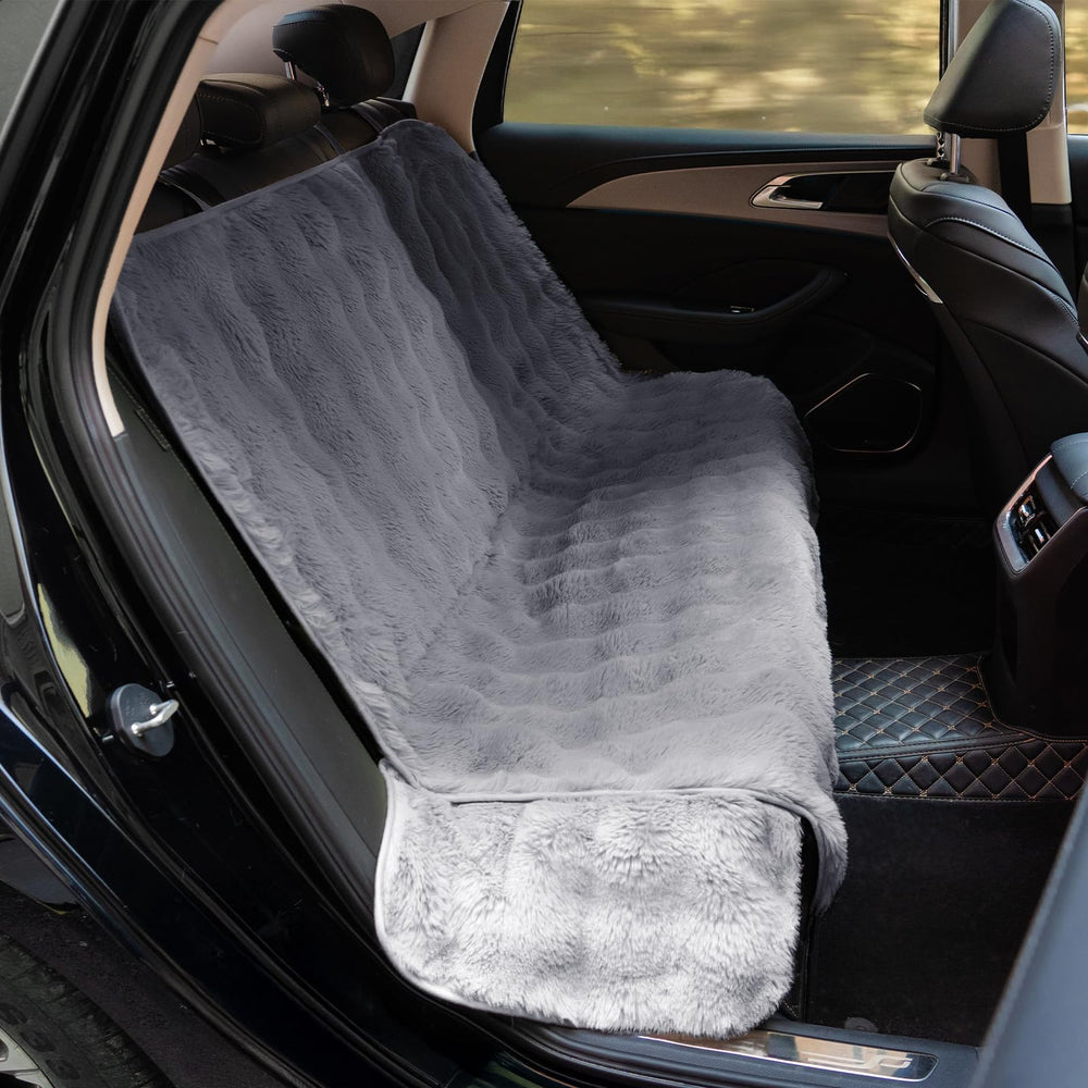 Funny Fuzzy Fluffy Dog Seat Cover gray color complements interior aesthetics