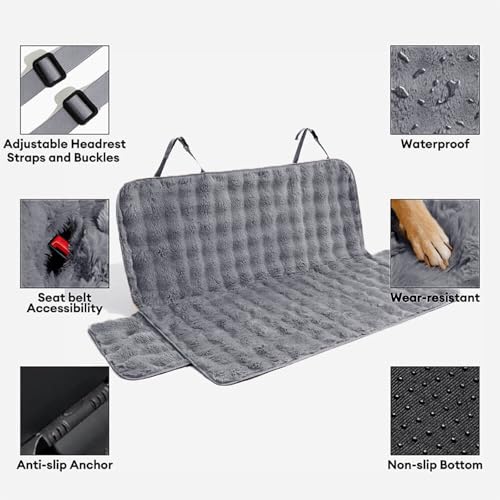 Funny Fuzzy Fluffy Dog Seat Cover nonslip backing keeps cover in place during drives