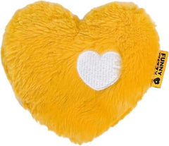 FUNNY FUZZY heart plush squeaky dog toy yellow front view for engaging playtime