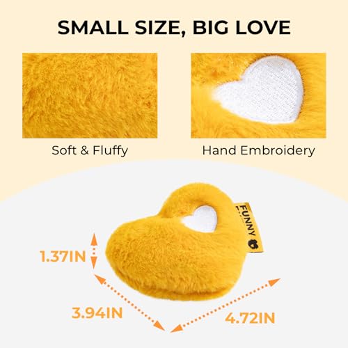 FUNNY FUZZY heart plush squeaky dog toy yellow side view aids interactive play