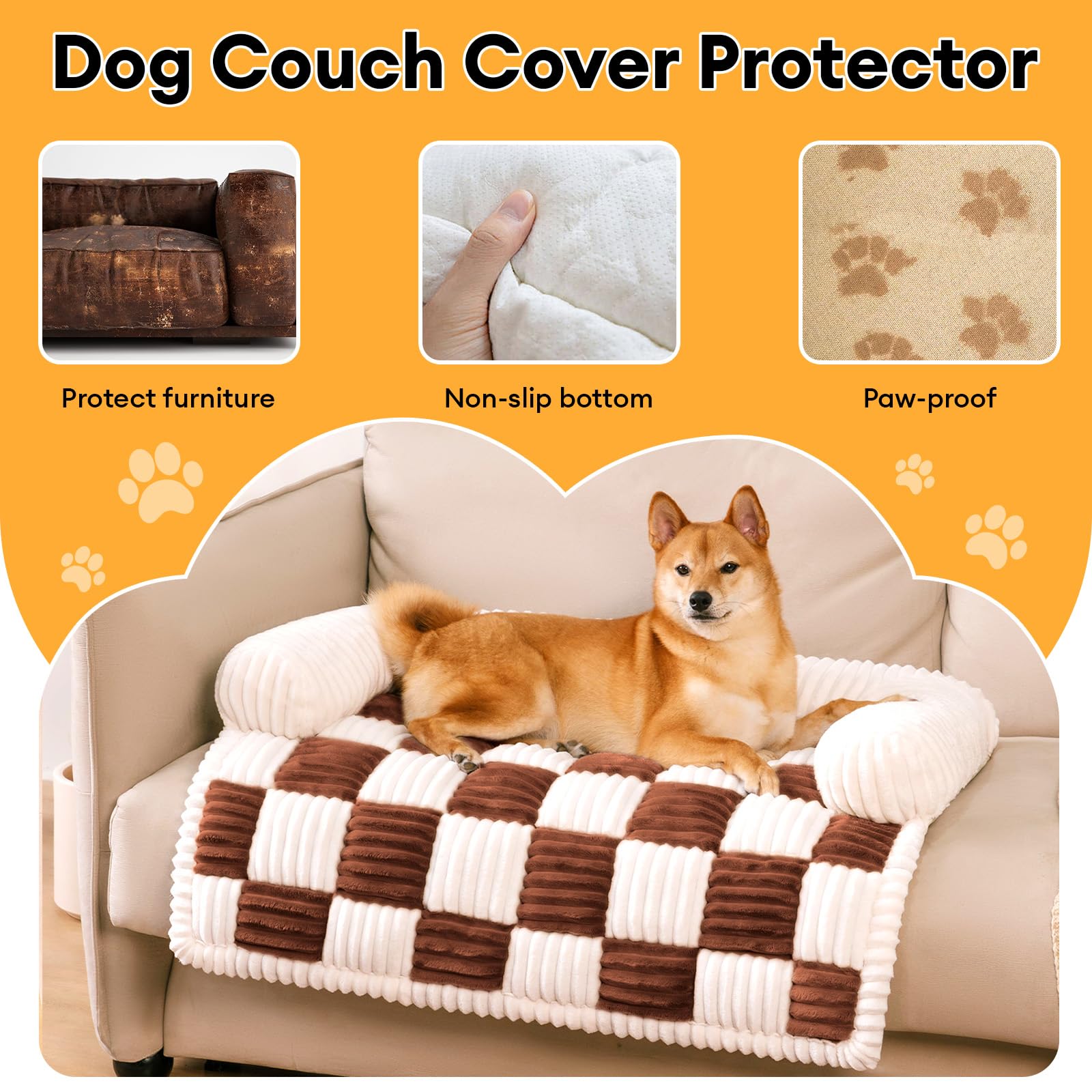 Funny Fuzzy dog bed on sofa creates cozy on-sofa lounging space.
