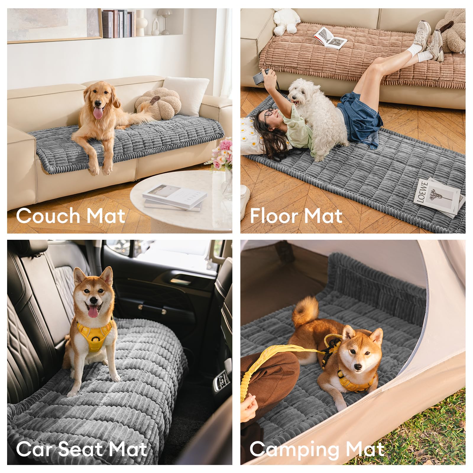 FUNNY FUZZY pet couch cover on sofa with non-slip bottom.
