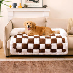 FUNNY FUZZY pet couch cover on sofa protects furniture while adding cozy style and easy maintenance.
