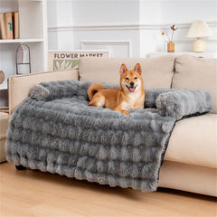 Funny Fuzzy sofa-protector-anti-slip-grey keeps the couch secure from pet movement.