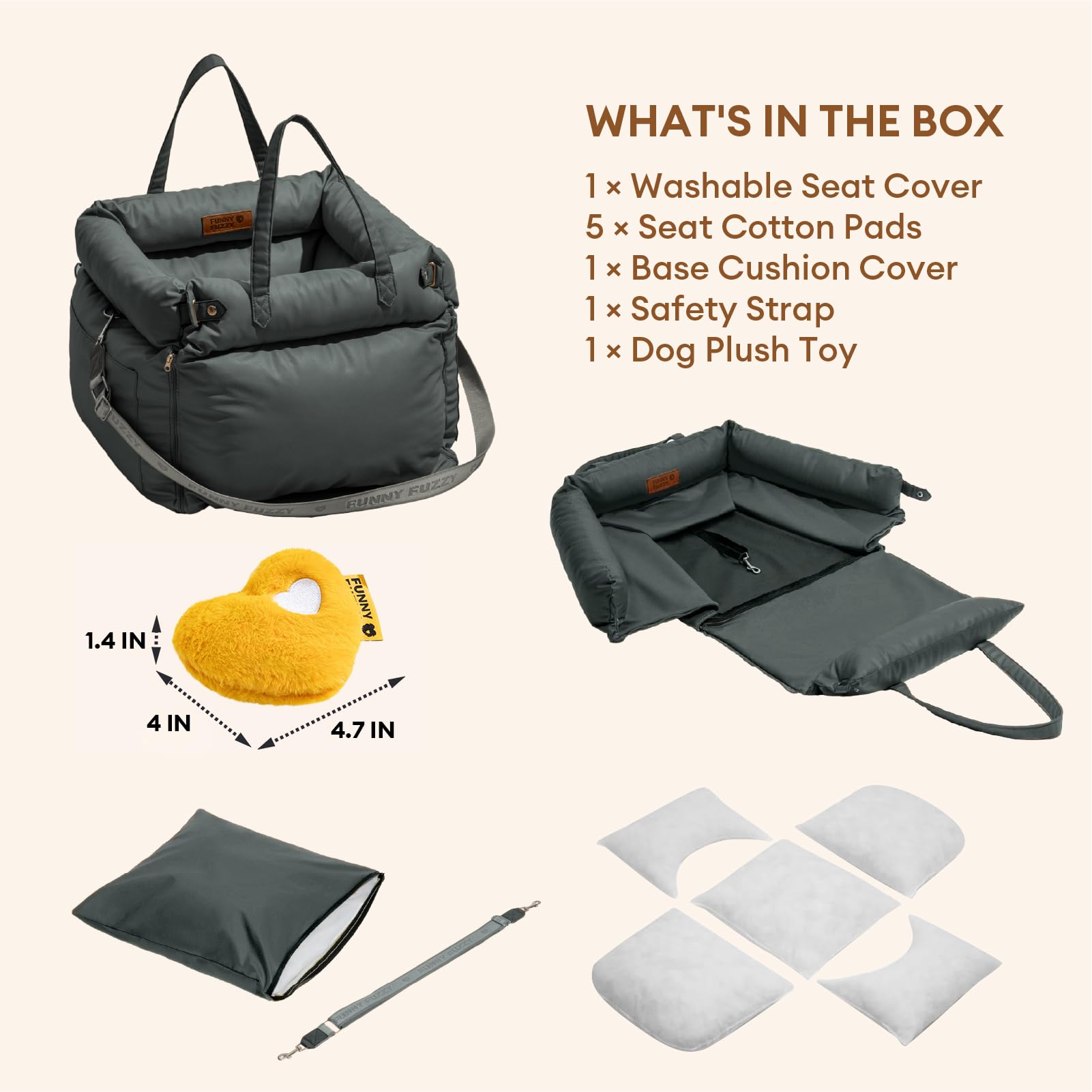 FUNNYFUZZY leather-reinforced handle makes transporting easier.