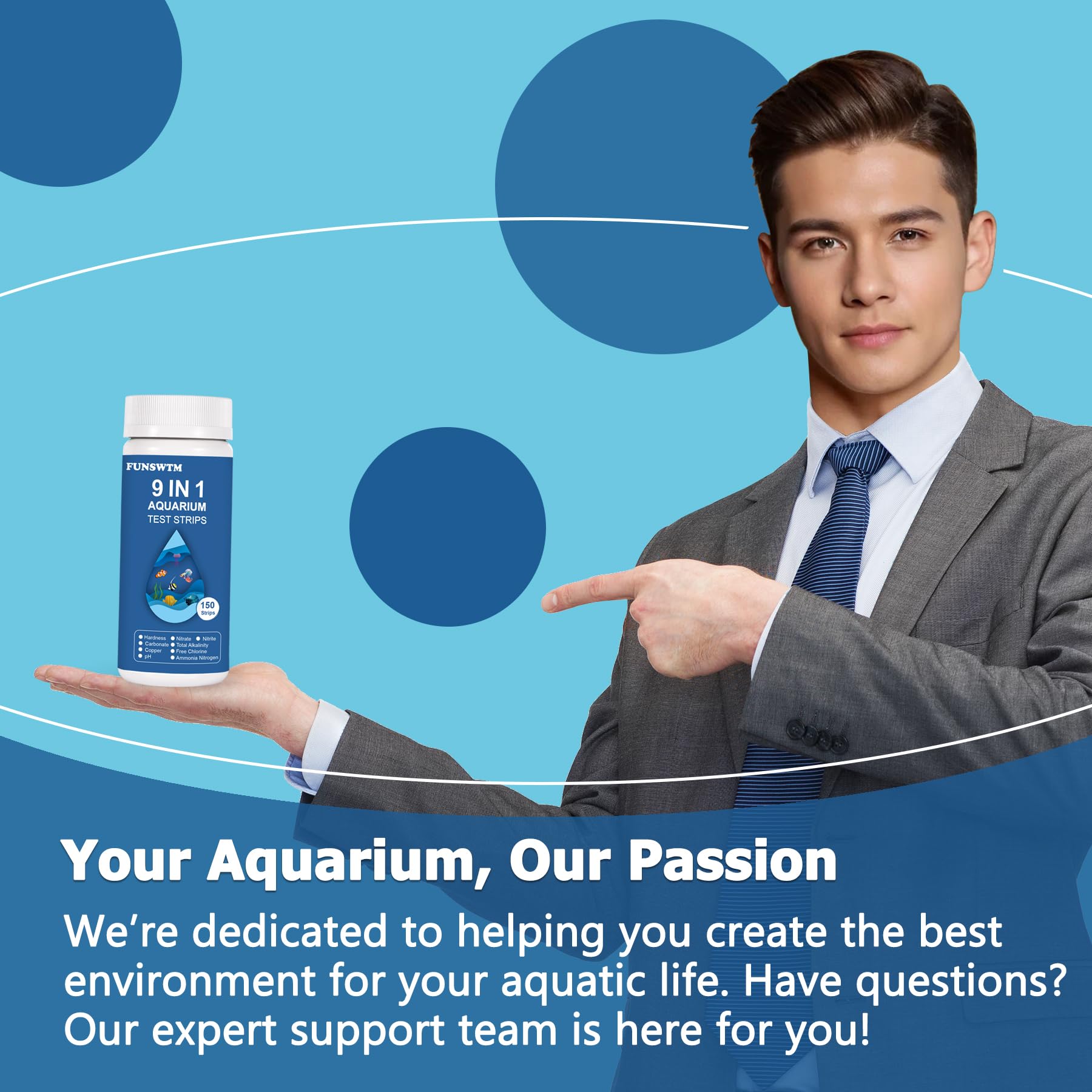 FUNSWTM kit supports betta tanks and ponds with versatile water testing.