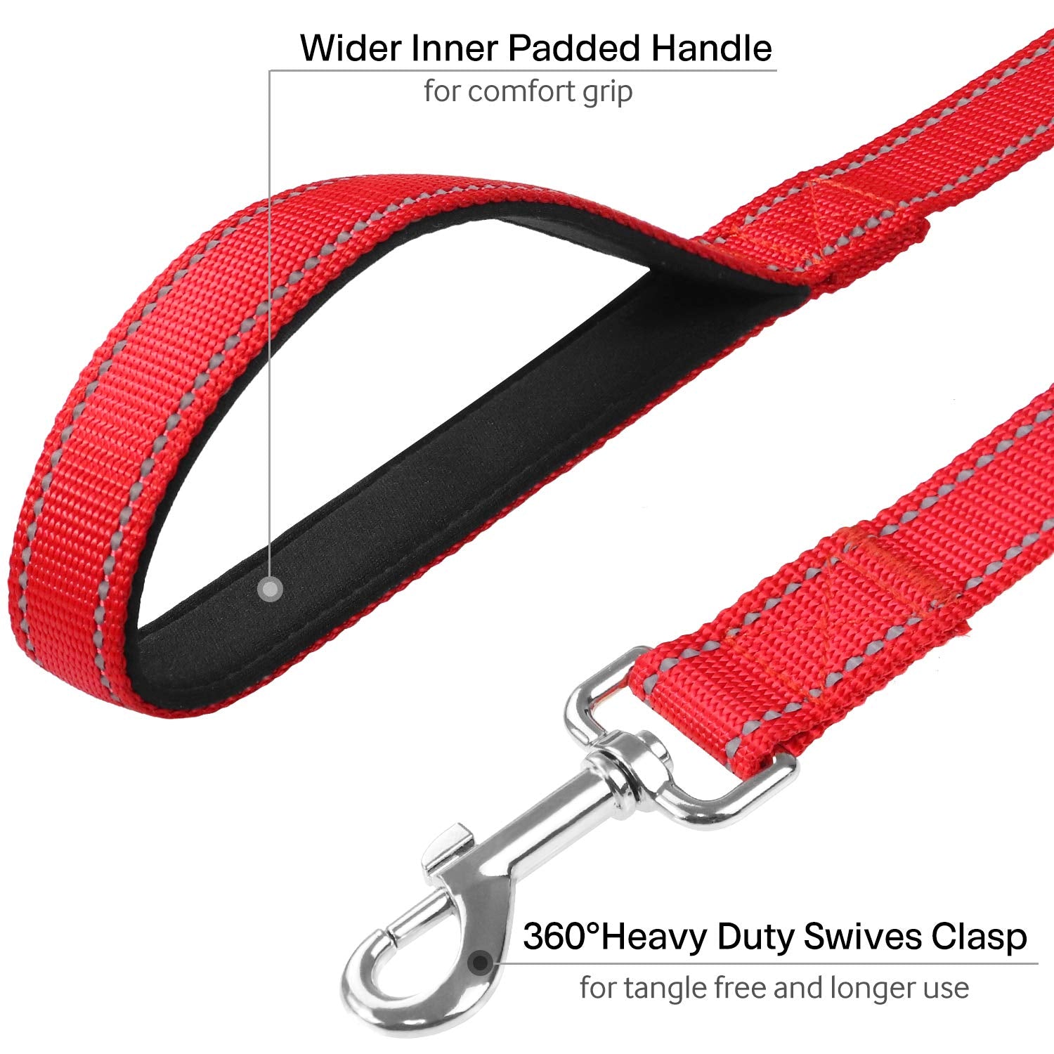 FunTags 360 swivel clasp leash prevents twisting during training and walks.