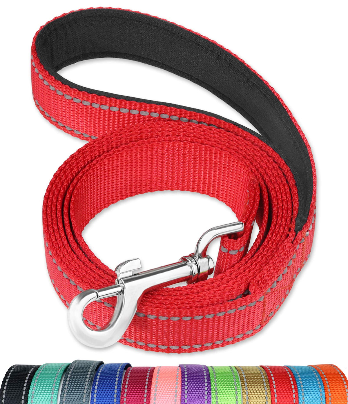 FunTags 4FT reflective leash with padded handle improves nighttime visibility during walks.