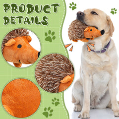 Funtery hedgehog dog toy close-up face highlights soft plush texture.