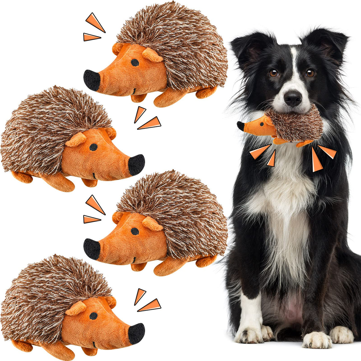 Funtery hedgehog dog toy front view promotes playful interaction for dogs.