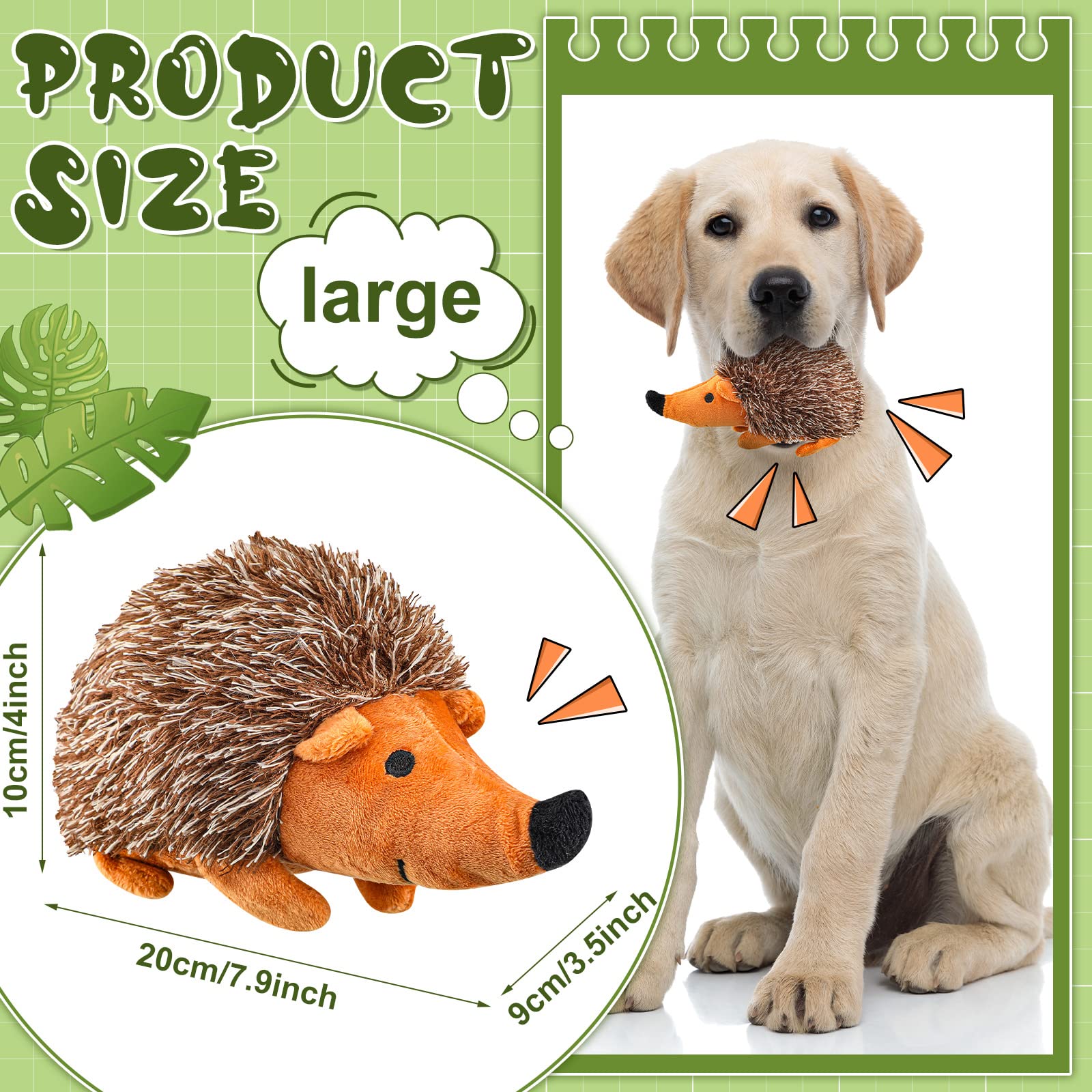Funtery hedgehog dog toy side view shows compact design for indoor play.