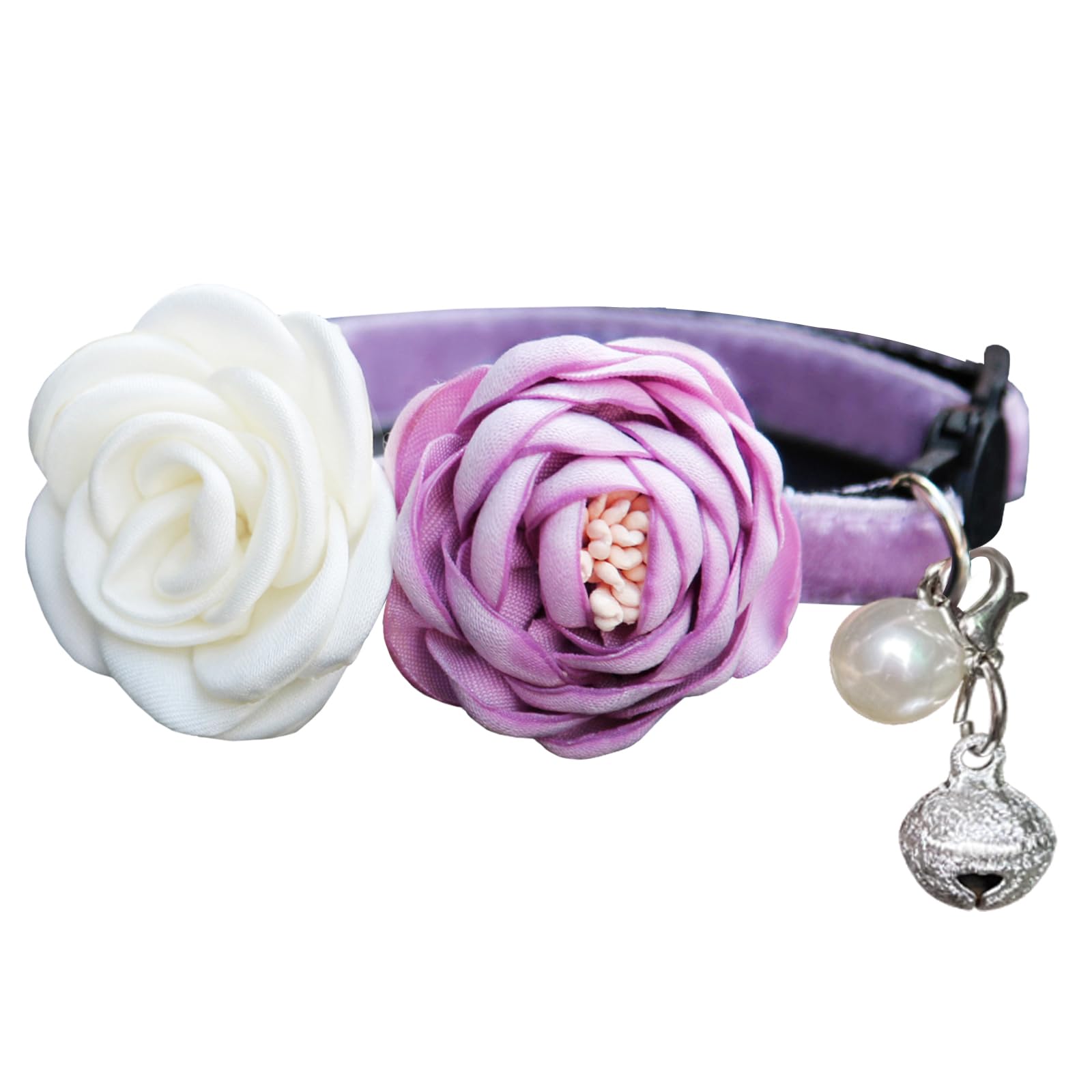 Fupo purple cat collar in velvet with flowers for playful kitten style